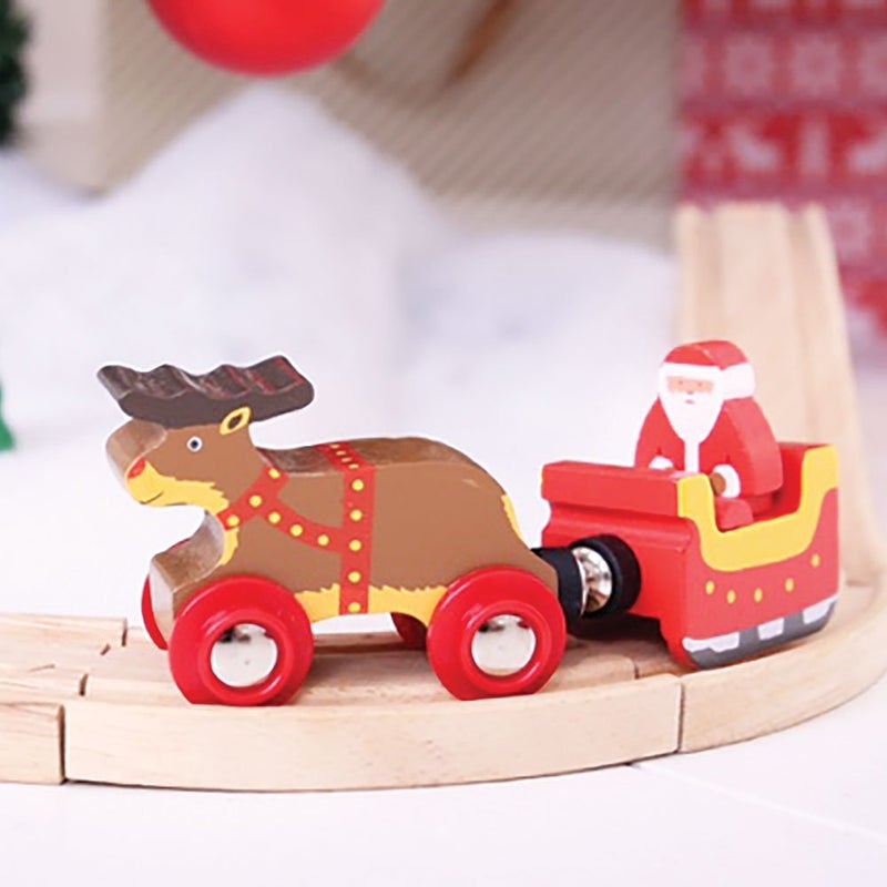 Bigjigs Rail قطار بيج جينجز سانتا مع زلاجة الرنة - قطار بيج جينجز لمجموعات قطار عيد الميلاد، ملحقات مسار القطار الخشبي عالية الجودة، ملحقات قطار بيج جينجز - Image 2